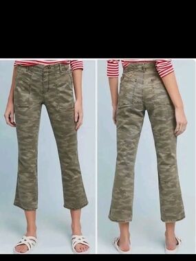 Anthropologie Olive Camo Cropped Utility Pants Cotton 25 Mid-rise Y2K Pockets